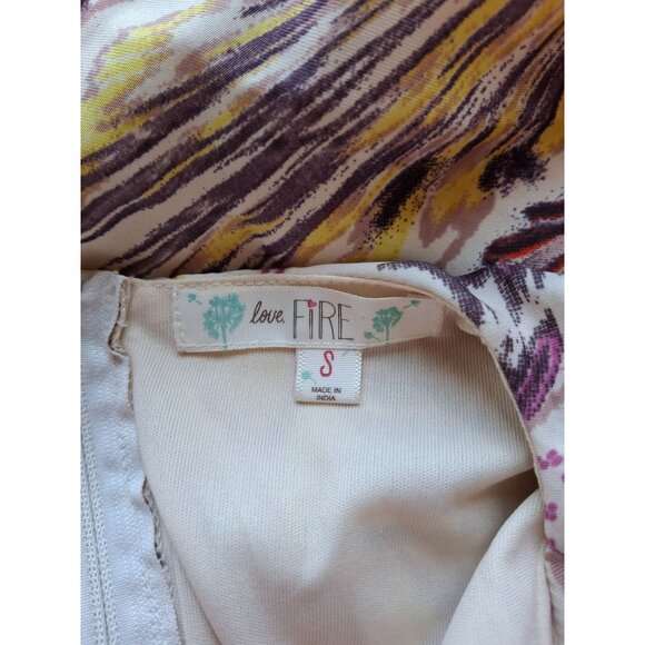 Love Fire Fit Flare Mini Dress S Purple Feather Print Flutter Sleeve Cottagecore - Picture 3 of 8